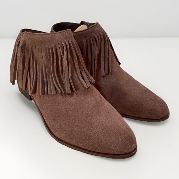 Steve Madden Shoes - Steve Madden Womens Patzee‎ Boot Size 7 Brown Suede Fringe Bootie Low Block Heel